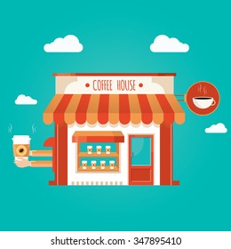 Modern vector illustration of coffee shop, 