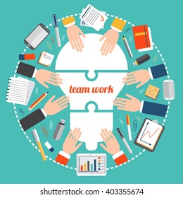 Modern vector illustration of collecting puzzle in the form of  idea light bulb, concept for business people teamwork and management.