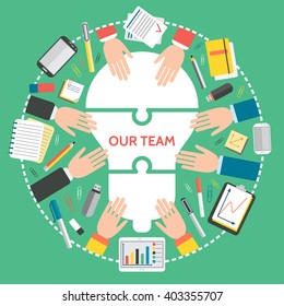 Modern Vector Illustration of Collecting Puzzle in The Form of  Idea Light Bulb, Concept For Business People Teamwork, Management and Human Resources. Vector EPS 10.