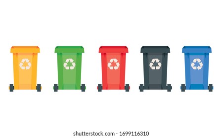 Modern Vector Illustration Of Colored Rubbish Containers For Separate Sorting Of Garbage. Bin For Recycling Different Types Of Waste