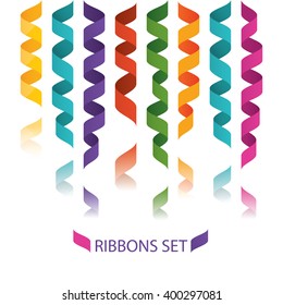 Modern vector illustration of colorful flat ribbons, confetti decoration for carnival party, birthday party