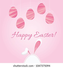 Modern vector illustration of Colorful Happy Easter with eggs and rabbits