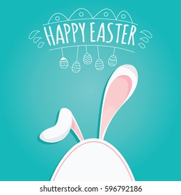 Modern vector illustration of Colorful Happy Easter with eggs and rabbits