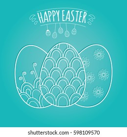 Modern vector illustration of Colorful Happy Easter with eggs and rabbits