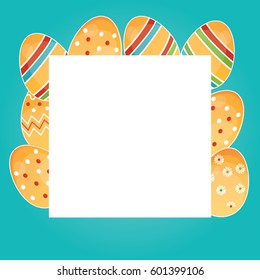 Modern vector illustration of Colorful Happy Easter with eggs and rabbits