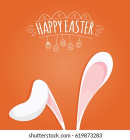 Modern vector illustration of Colorful Happy Easter with eggs and rabbits