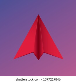 Modern vector illustration of colourful paper plane. Aircraft in lava colour