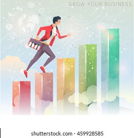 Modern vector illustration / Concept of Business Growth / Businessman walking on the arrow /  can be used for websites and banners
