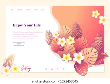 Modern vector illustration concept with exotic flowers and leaves for website and mobile website development. Creative landing page design template