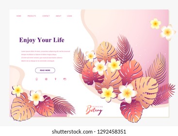 Modern vector illustration concept with exotic flowers and leaves for website and mobile website development. Creative landing page design template
