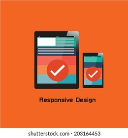 Modern vector illustration concept of fully responsive user interface on digital tablet and mobile phone.