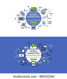 Modern vector illustration concept of mobile marketing. Line flat design hero banners for websites and apps