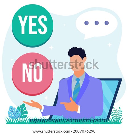 Modern vector illustration. The concept of the option selection process. Symbolic scenes with yes or no answers and decision making. Positive or negative persuasion and convincing visualization.