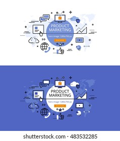 Modern vector illustration concept of product marketing. Line flat design hero banners for websites and apps