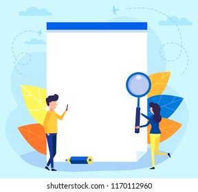 Modern vector illustration concept of small people characters with web business document. flat design illustration in a cartoon style