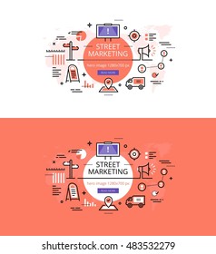 Modern vector illustration concept of street marketing. Line flat design hero banners for websites and apps