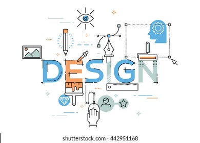 Modern vector illustration concept of word design. Thin line flat design banner for website and mobile application, easy to use and highly customization.