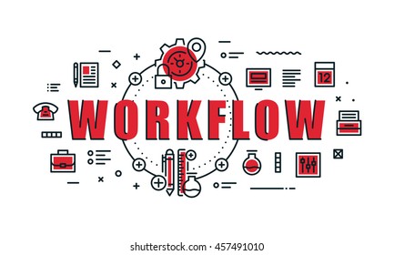 Modern vector illustration concept of word work flow. Thin line flat design banners for website, mobile website and presentation.