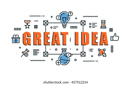 Modern vector illustration concept of word great idea. Thin line flat design banners for website, mobile website and presentation.