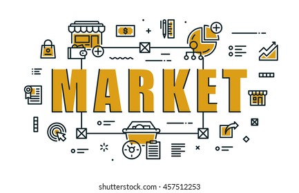 Modern vector illustration concept of word market. Thin line flat design banners for website, mobile website and presentation.