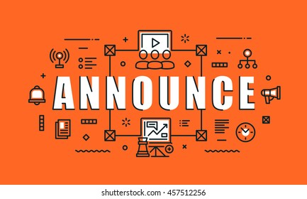 Modern vector illustration concept of word announce. Thin line flat design banners for website, mobile website and presentation.