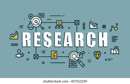 Modern vector illustration concept of word research. Thin line flat design banners for website, mobile website and presentation.