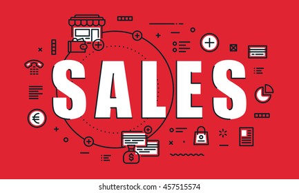 Modern vector illustration concept of word sales. Thin line flat design banners for website, mobile website and presentation.