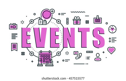 Modern vector illustration concept of word events. Thin line flat design banners for website, mobile website and presentation.