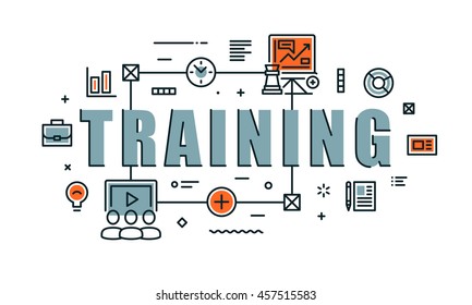 Modern vector illustration concept of word training. Thin line flat design banners for website, mobile website and presentation.