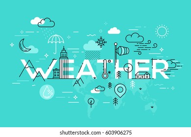 Modern vector illustration concept of word weather. Thin line flat design banner for website and mobile application, easy to use and highly customizable.