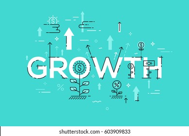 Modern vector illustration concept of word growth. Thin line flat design banner for website and mobile application, easy to use and highly customizable.