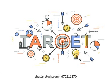 Modern vector illustration concept of word target. Thin line flat design banner for website and mobile application, easy to use and highly customizable.