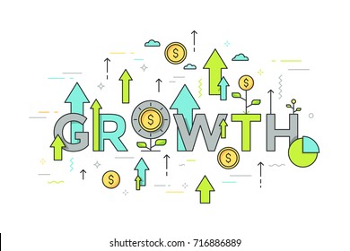 Modern vector illustration concept of word growth. Thin line flat design banner for website and mobile application, easy to use and highly customizable.