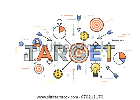Modern vector illustration concept of word target. Thin line flat design banner for website and mobile application, easy to use and highly customizable.