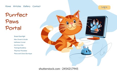 Modern vector illustration concepts for website - cat care interactive guide