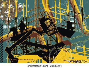 Modern vector illustration of construction workers on site.