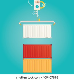 Modern vector illustration of crane lifts a container with cargo container