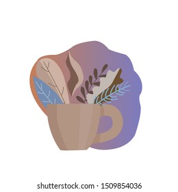 
Modern vector illustration of a cup and leaves.