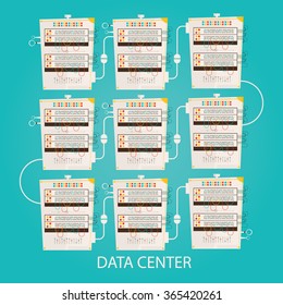 Modern vector illustration of Data center with hosting servers, cloud technologies