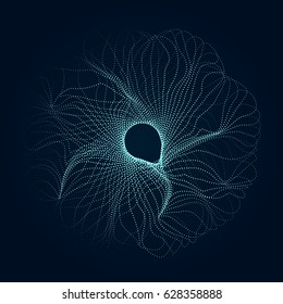 Modern vector illustration with a deformed circle shape of the particles of blue color on a dark background. Good as a template for your design
