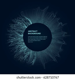 Modern vector illustration with a deformed circle shape of the particles of blue color on a dark background. Good as a template for your design