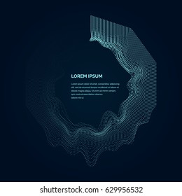 Modern vector illustration with a deformed circle shape of the particles of blue color on a dark background. Good as a template for your design