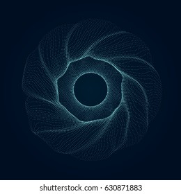 Modern vector illustration with a deformed circle shape of the particles of blue color on a dark background. Good as a template for your design