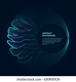 Ilustración vectorial moderna con forma de círculo deformado de las partículas de color azul sobre un fondo oscuro. Como una plantilla para su diseño