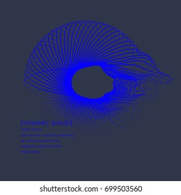 Modern vector illustration with a deformed circle shape of the particles of blue color on a dark background. Good as a template for your design