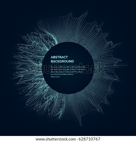 Modern vector illustration with a deformed circle shape of the particles of blue color on a dark background. Good as a template for your design