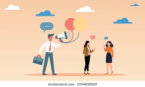 A modern vector illustration depicting workplace communication and interaction. Ideal for business presentations, corporate websites, office applications, and marketing materials.