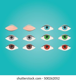 Modern vector illustration of different colored eyes set.
