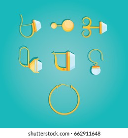 Modern vector illustration of  different earring and type of closure, Set of jewelry.