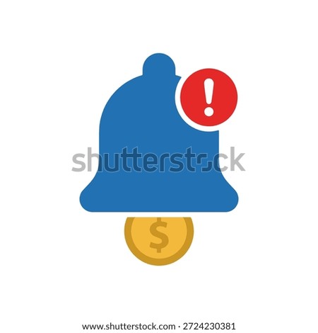 modern vector illustration of a digital banking notification featuring a blue bell icon with a red alert signal and a gold dollar coin for financial payment updates and account alerts